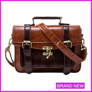 Vintage PU Leather Satchel Crossbody Messenger Bag Work College Purse
